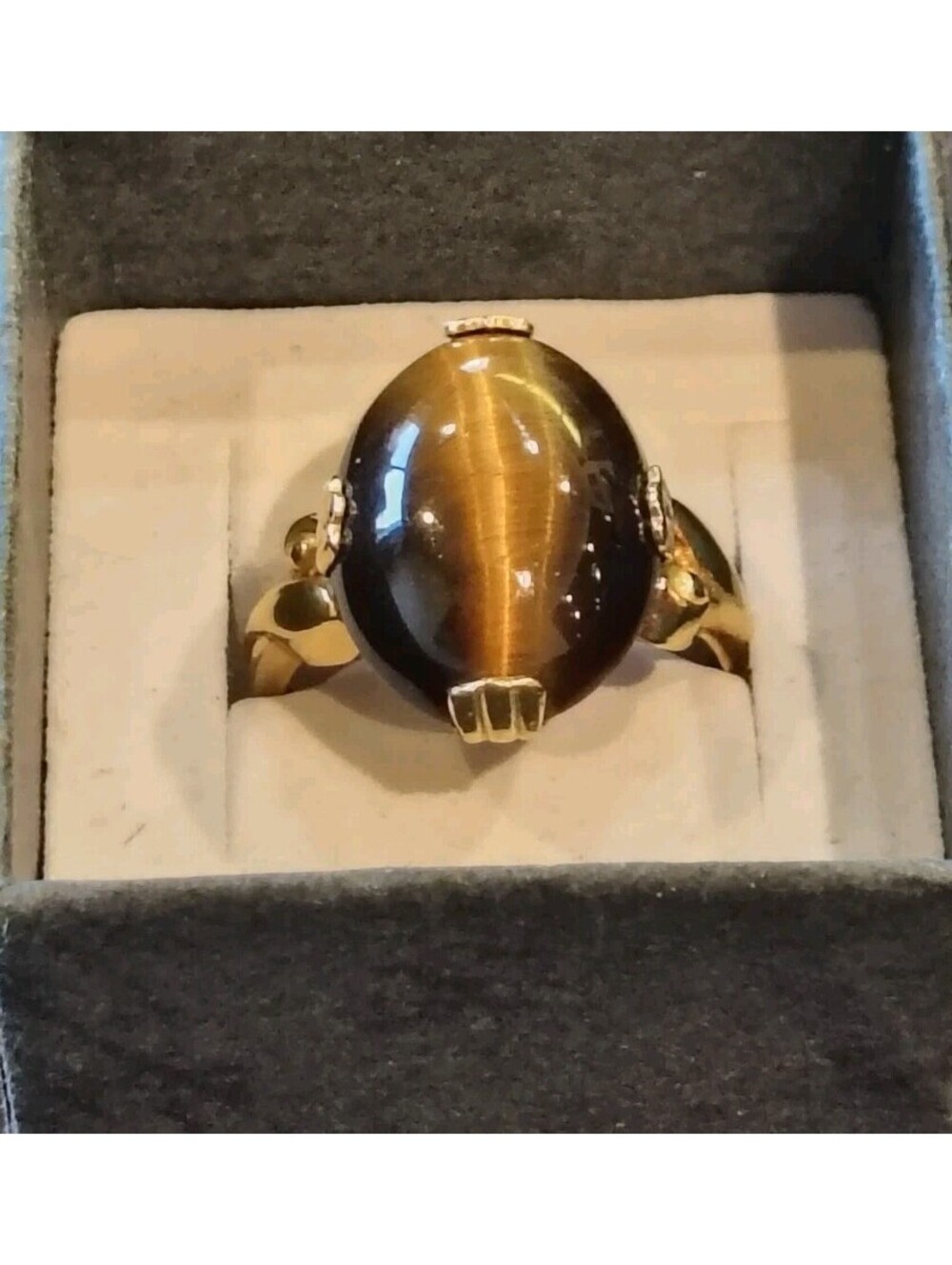 Vintage 10k Yellow Gold Filled Tiger's Eye Cabachon Ring Size 7.5 Estate Rare!